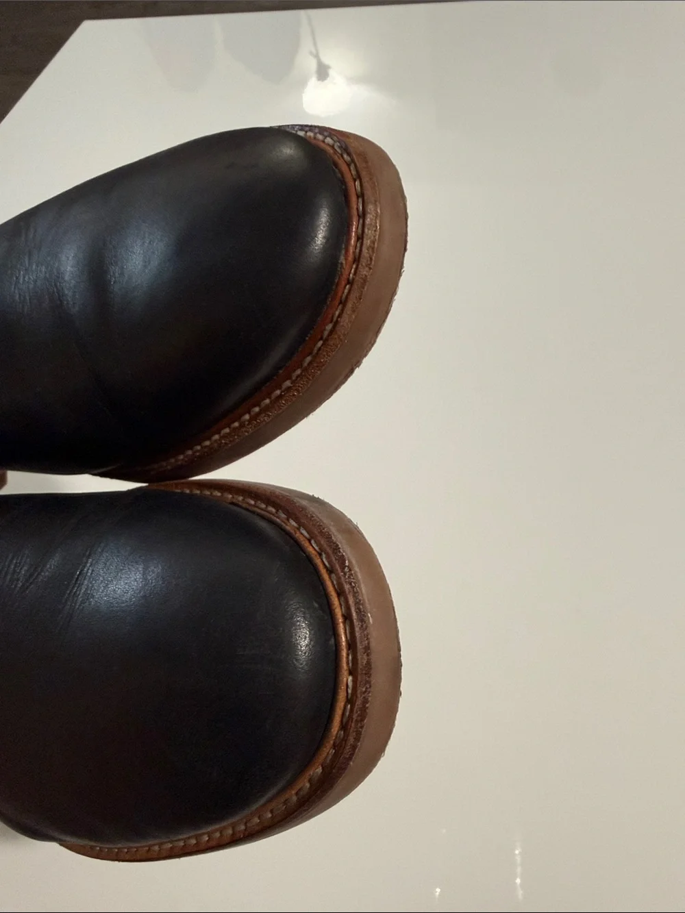 Ben Sherman Black Leather Derby Shoes with Brown Trim Sz 13